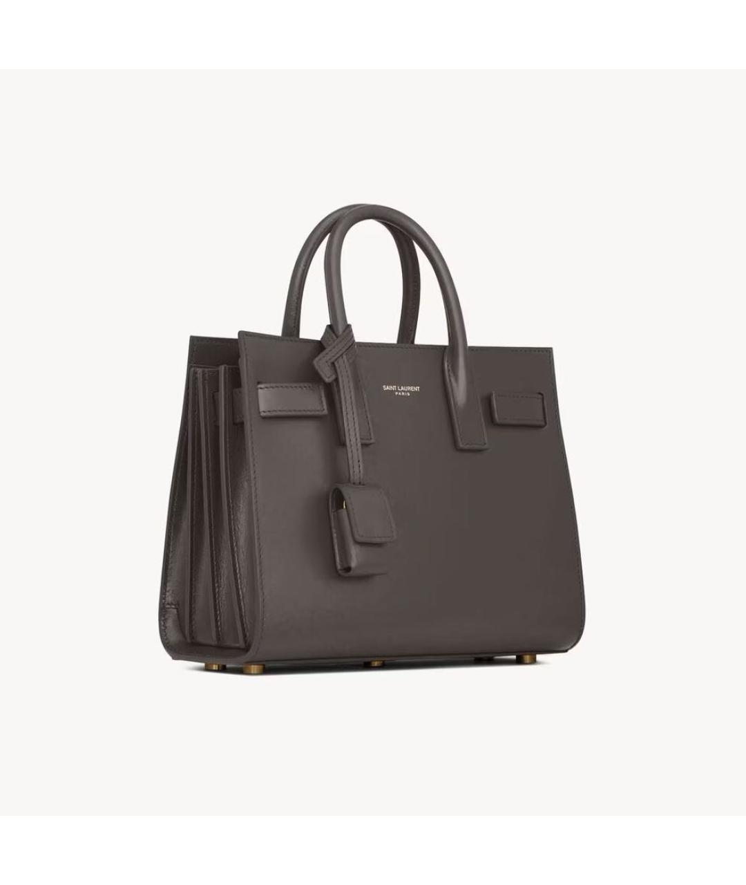 SAINT LAURENT Серая кожаная сумка с короткими ручками, фото 6