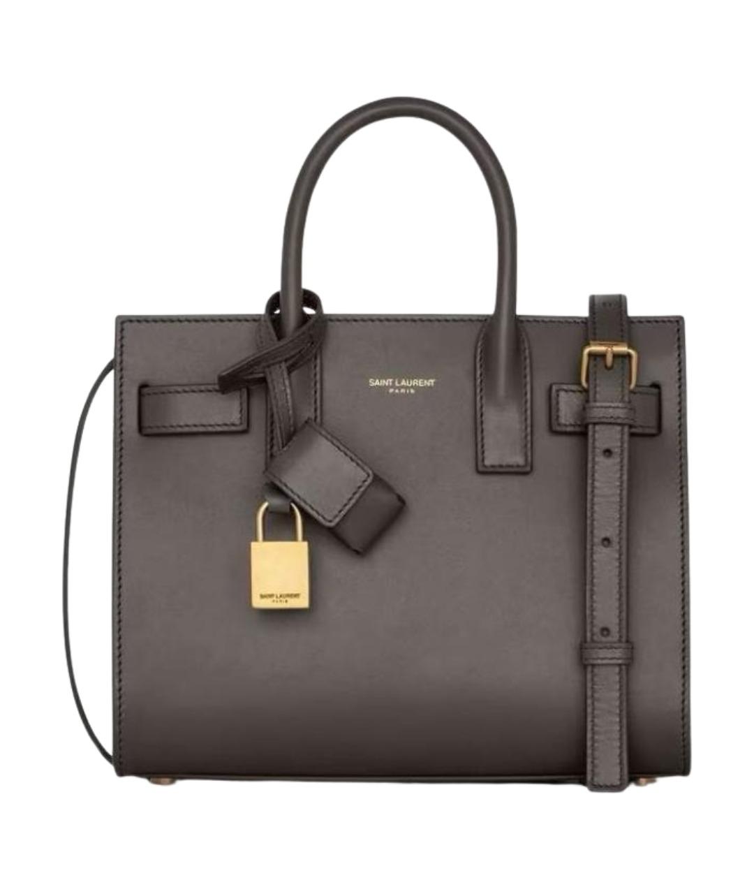 SAINT LAURENT Серая кожаная сумка с короткими ручками, фото 1
