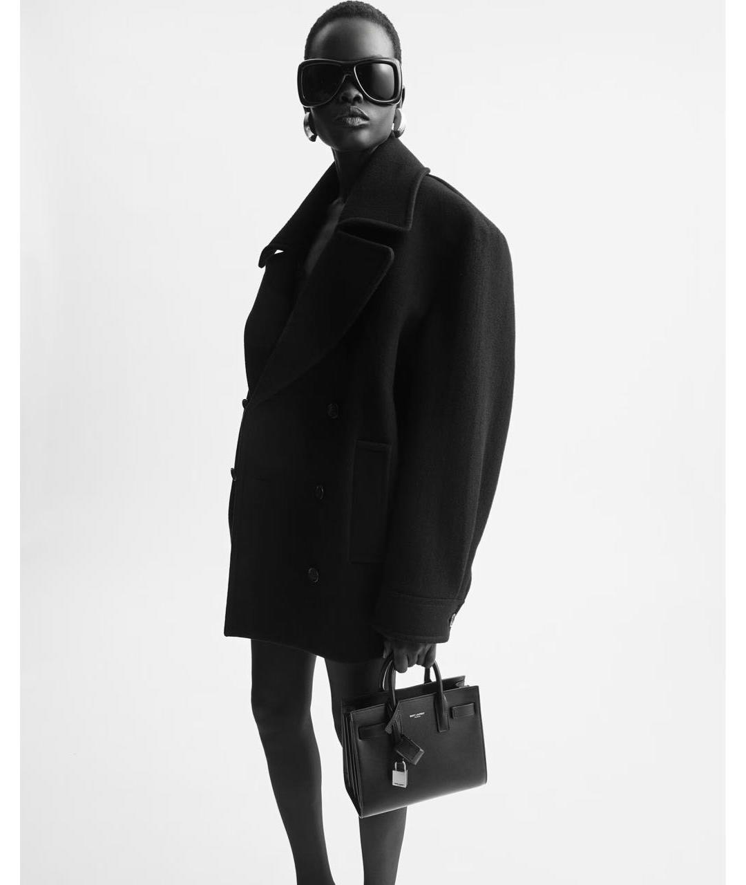 SAINT LAURENT Черная кожаная сумка с короткими ручками, фото 3