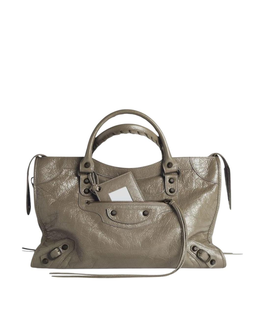 BALENCIAGA Хаки кожаная сумка с короткими ручками, фото 1
