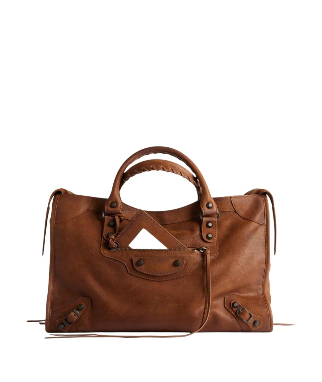 BALENCIAGA Коричневая кожаная сумка с короткими ручками, фото 1
