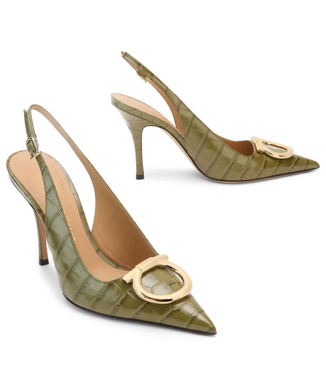 FERRAGAMO Зеленые кожаные туфли, фото 3