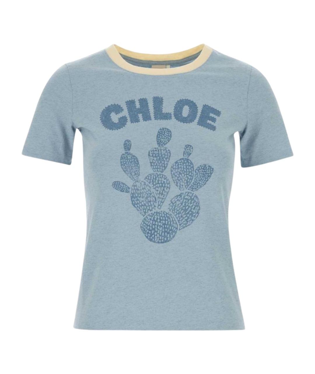 CHLOE Голубая хлопковая футболка, фото 1