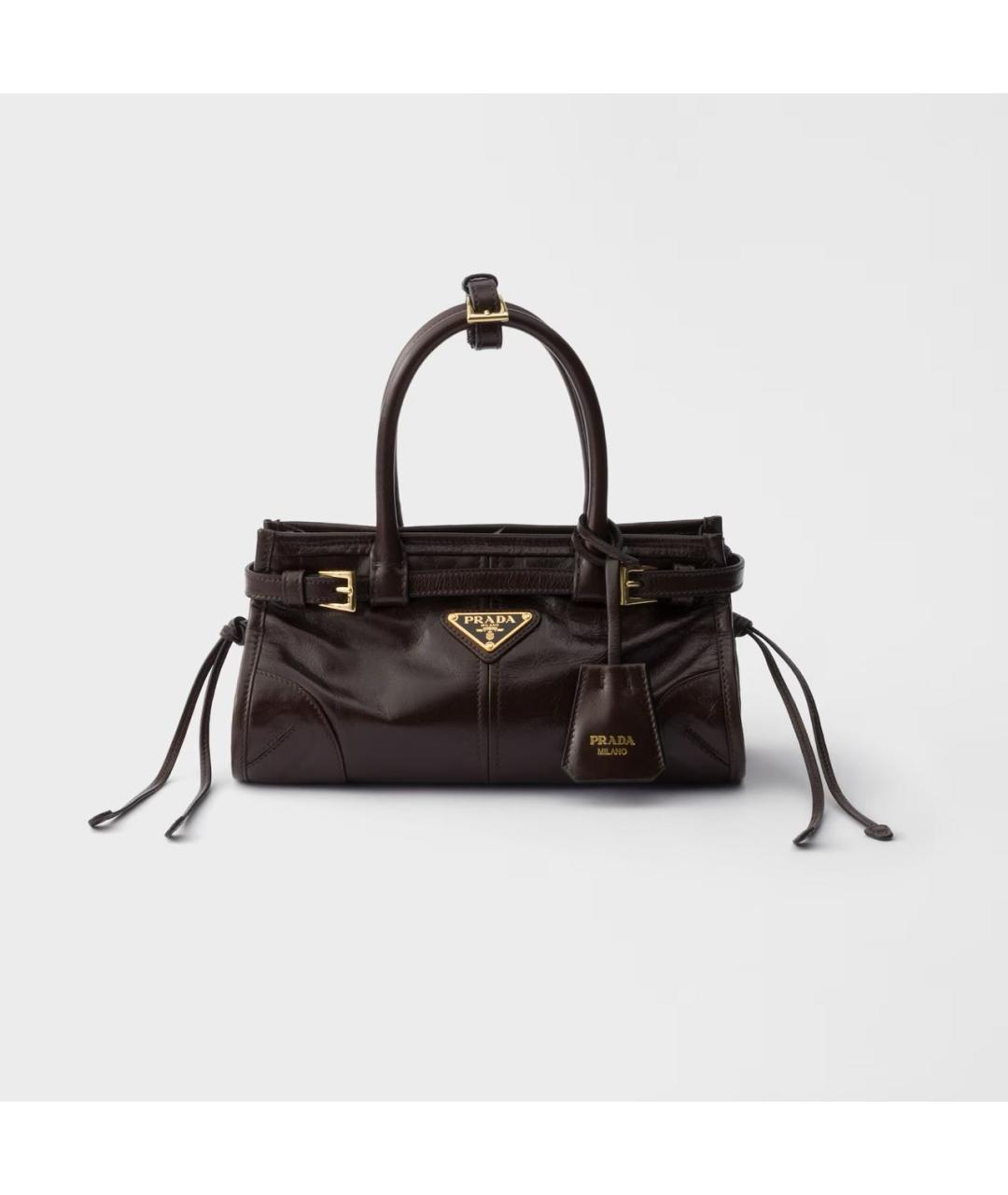 PRADA Коричневая сумка с короткими ручками из лакированной кожи, фото 6