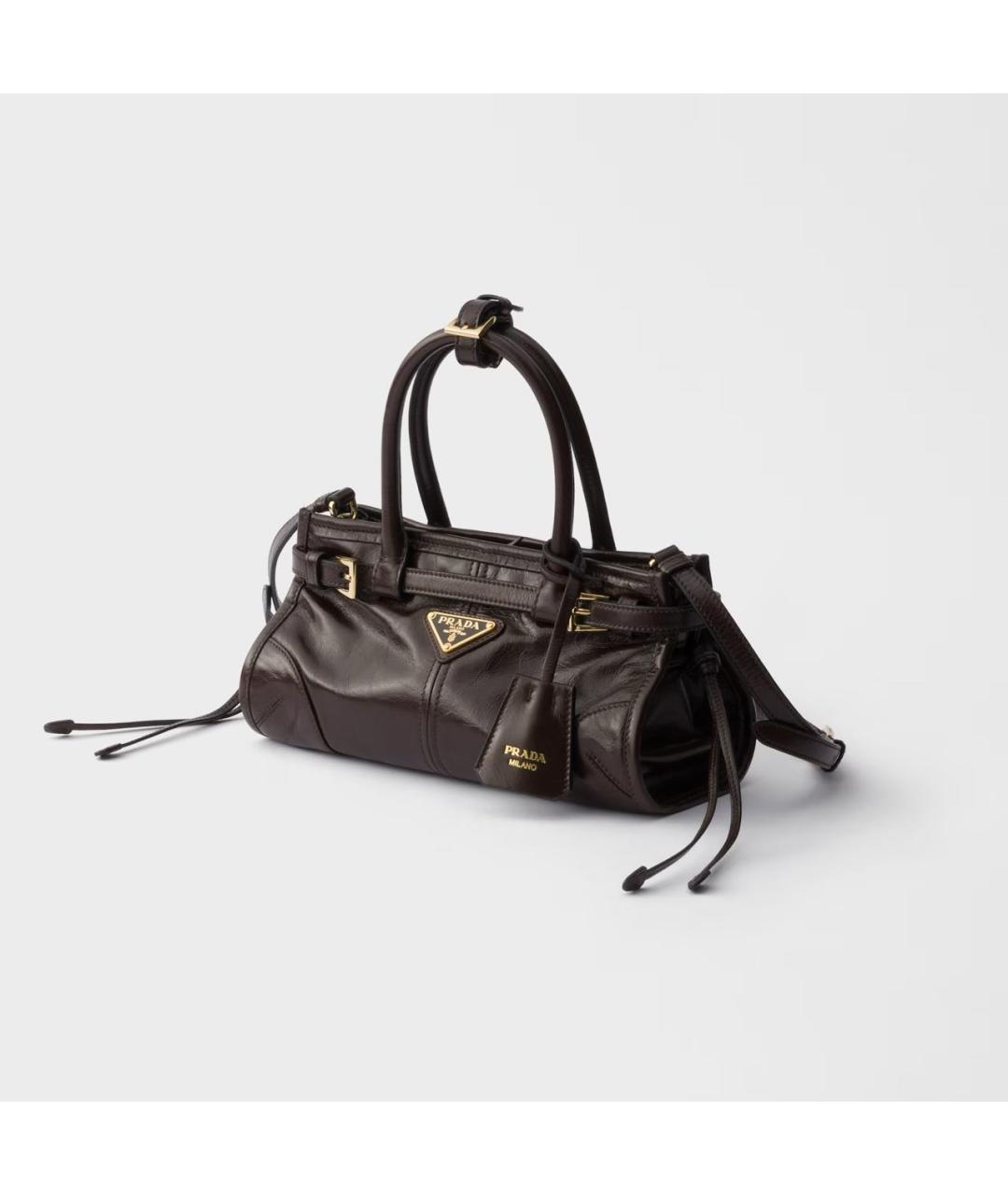 PRADA Коричневая сумка с короткими ручками из лакированной кожи, фото 3