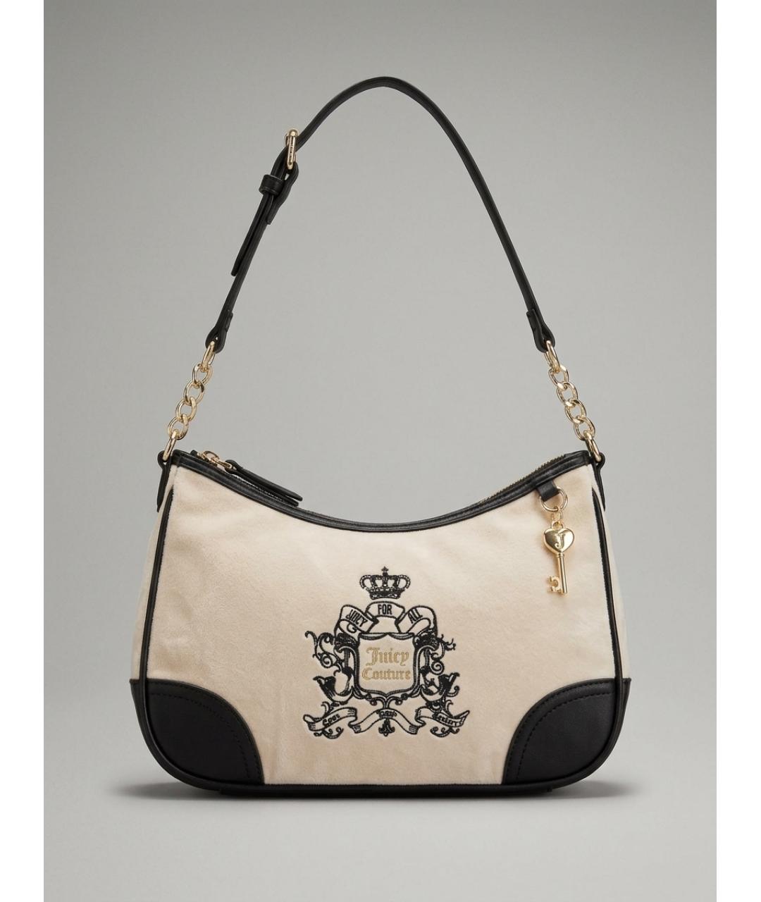 JUICY COUTURE Белая бархатная сумка через плечо, фото 4