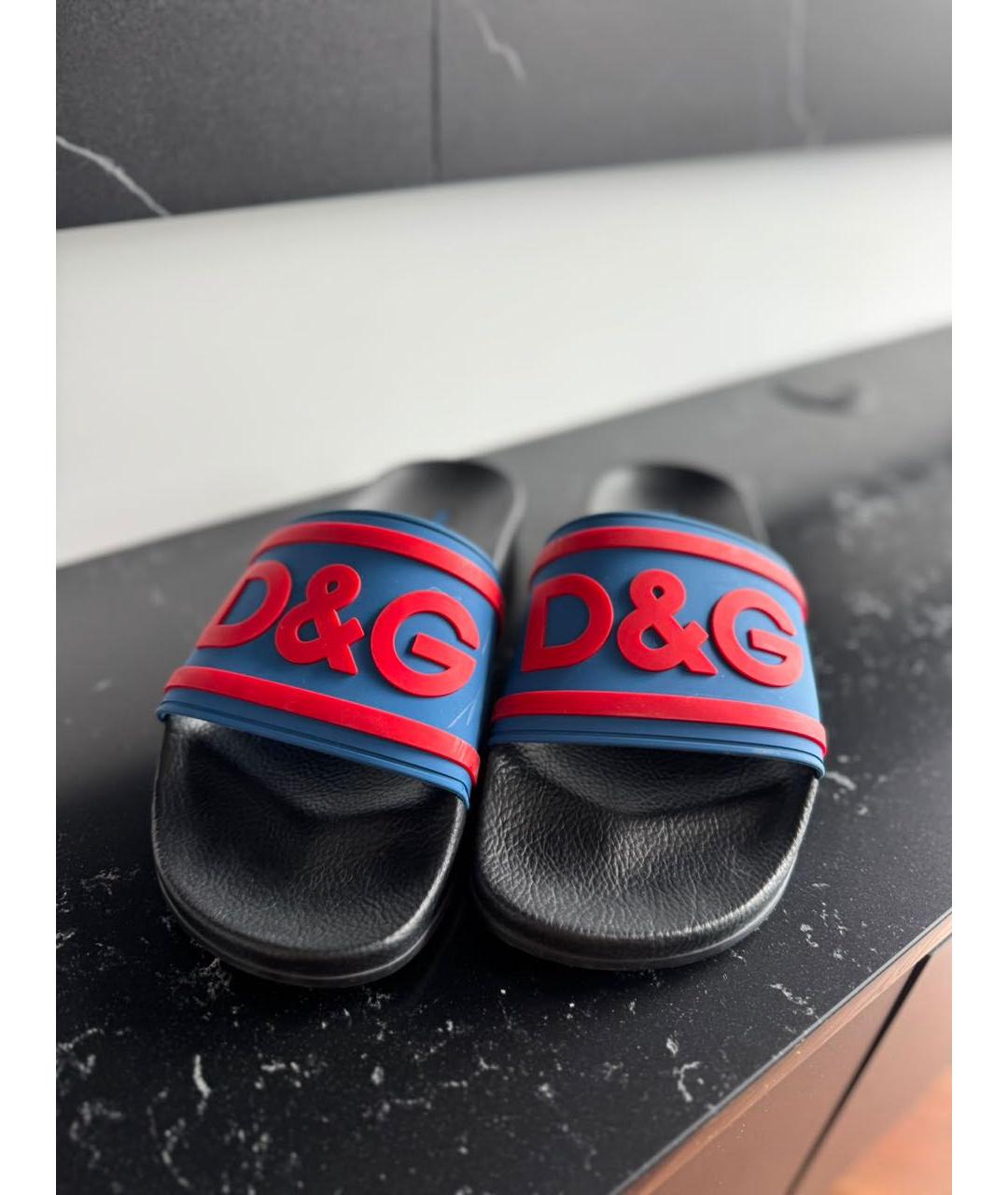DOLCE&GABBANA Синие резиновые шлепанцы, фото 2