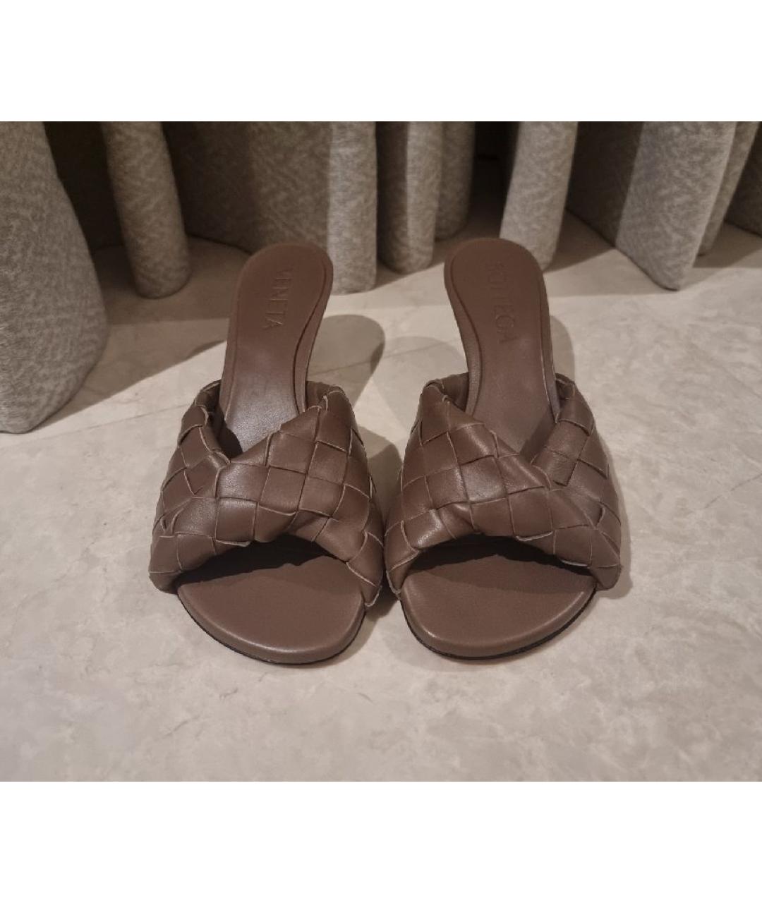 BOTTEGA VENETA Коричневые кожаные мюли, фото 2