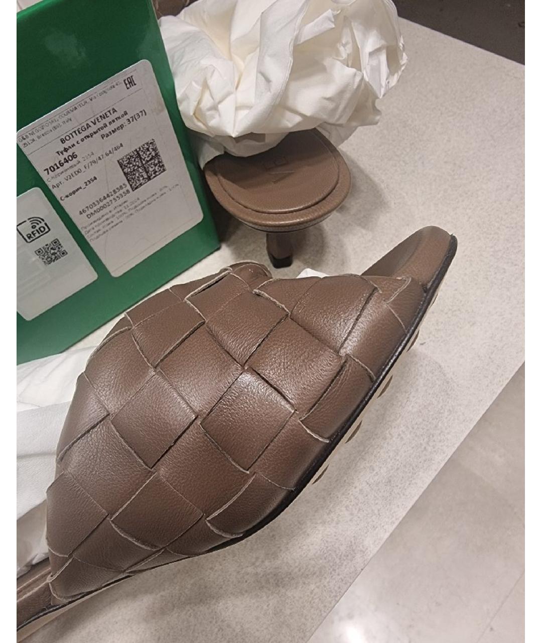 BOTTEGA VENETA Коричневые кожаные мюли, фото 7