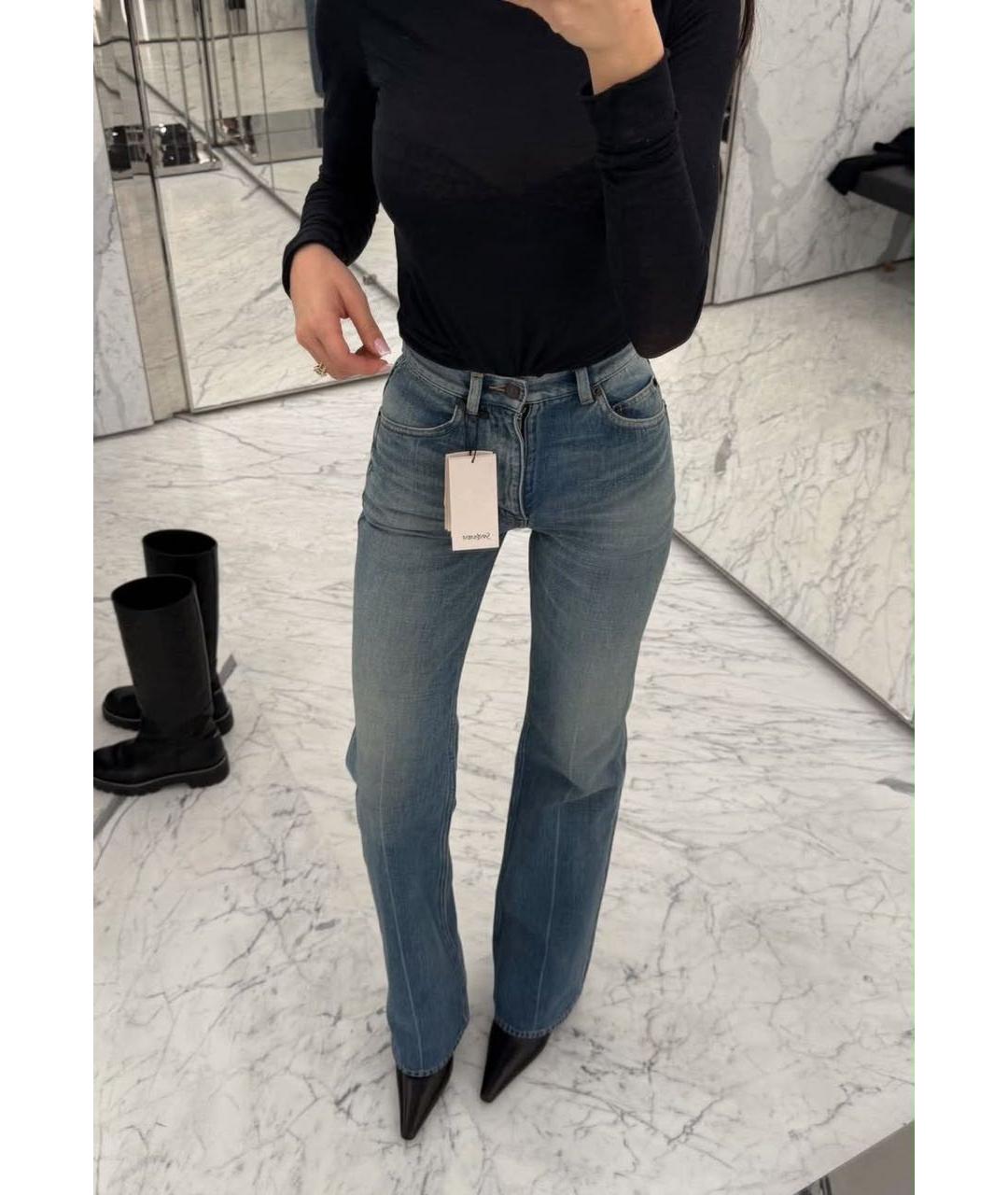 SAINT LAURENT Синие хлопковые джинсы клеш, фото 6