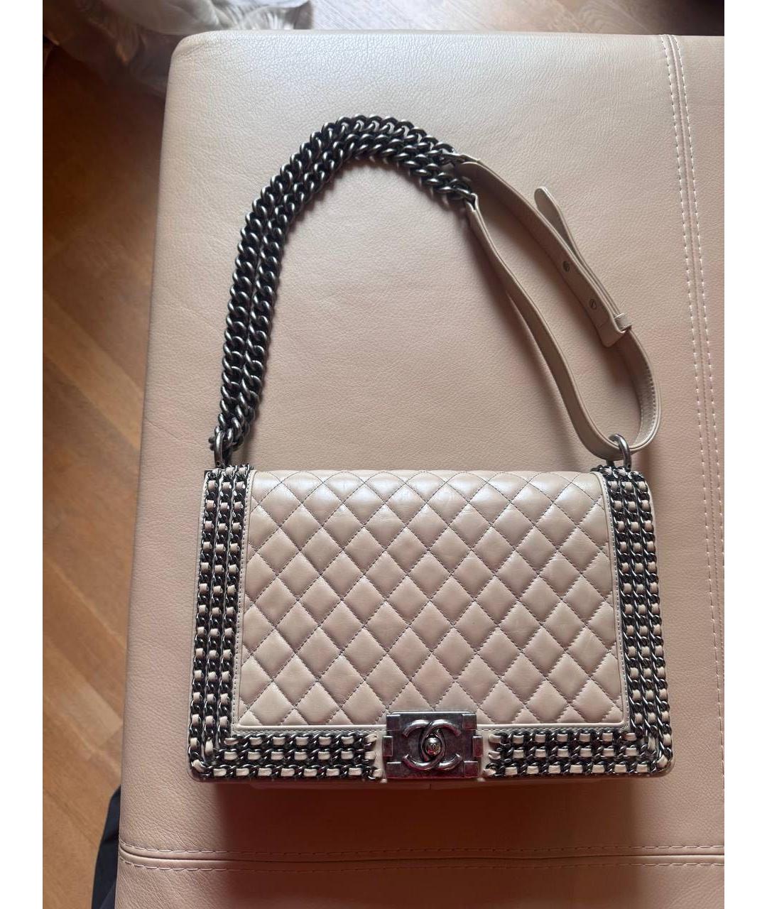 CHANEL Бежевая кожаная сумка через плечо, фото 8