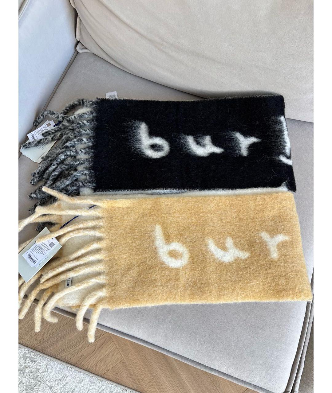 BURBERRY Черный шерстяной шарф, фото 5