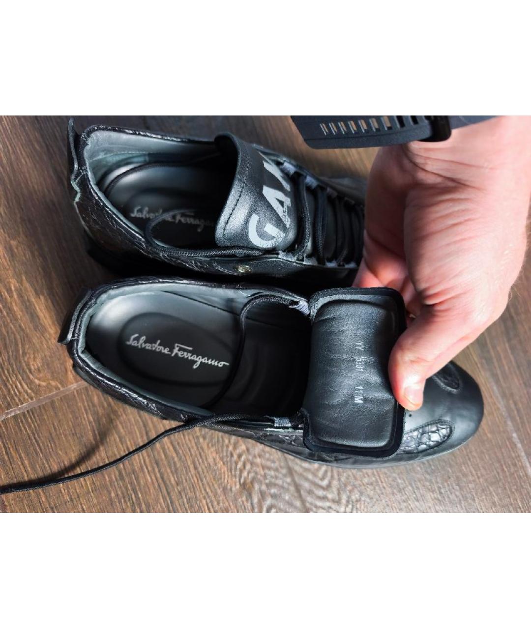 FERRAGAMO Черные кожаные низкие кроссовки / кеды, фото 3