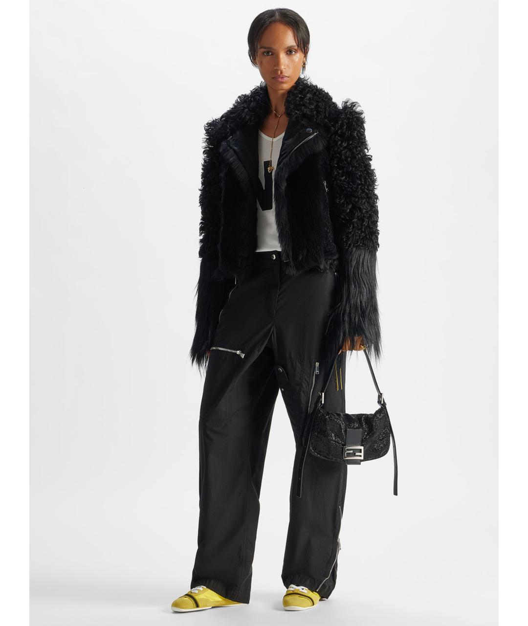 FENDI Черные хлопковые брюки широкие, фото 2