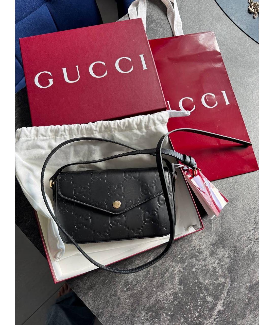 GUCCI Черная кожаная сумка через плечо, фото 4