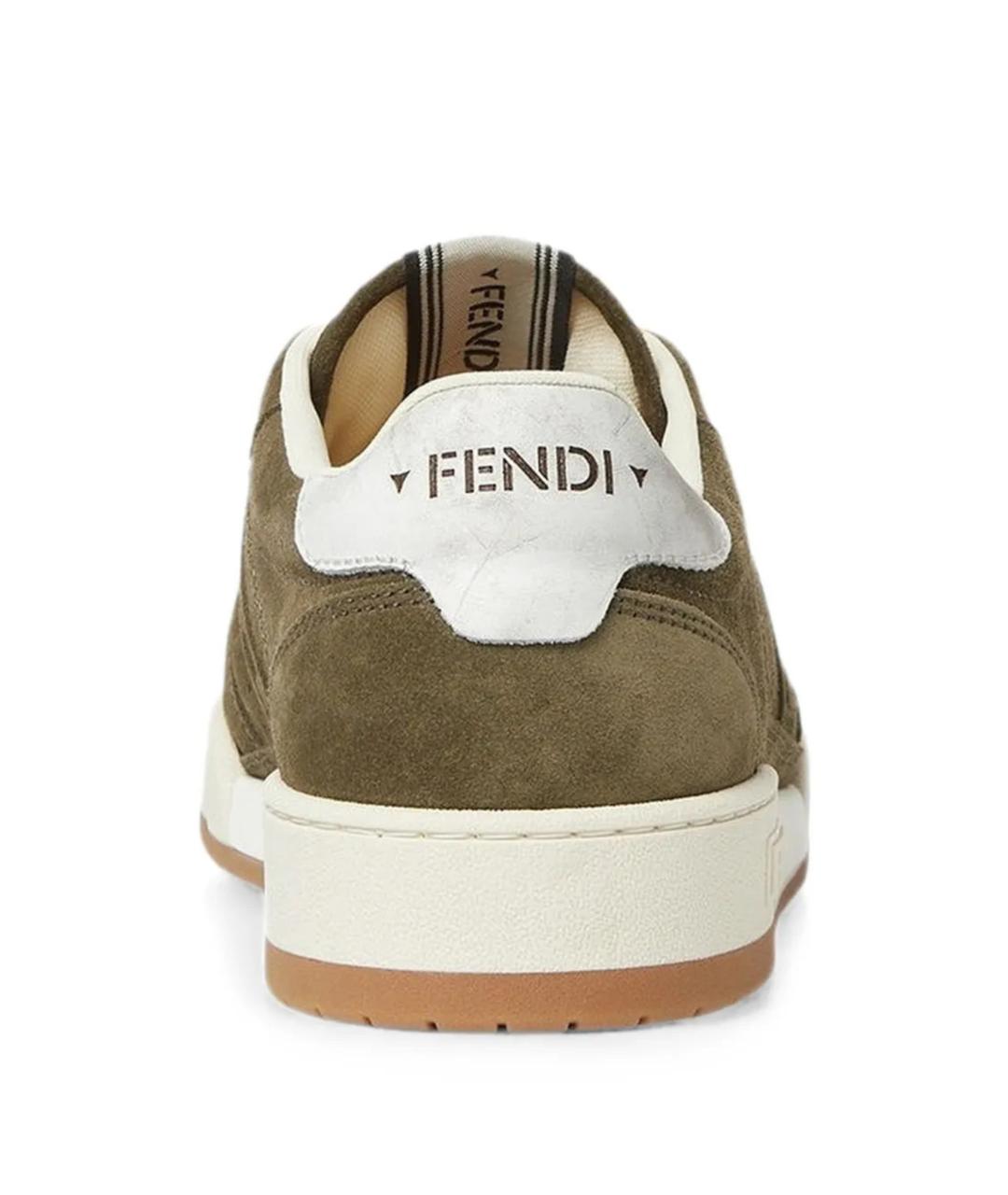 FENDI Зеленые кожаные низкие кроссовки / кеды, фото 3
