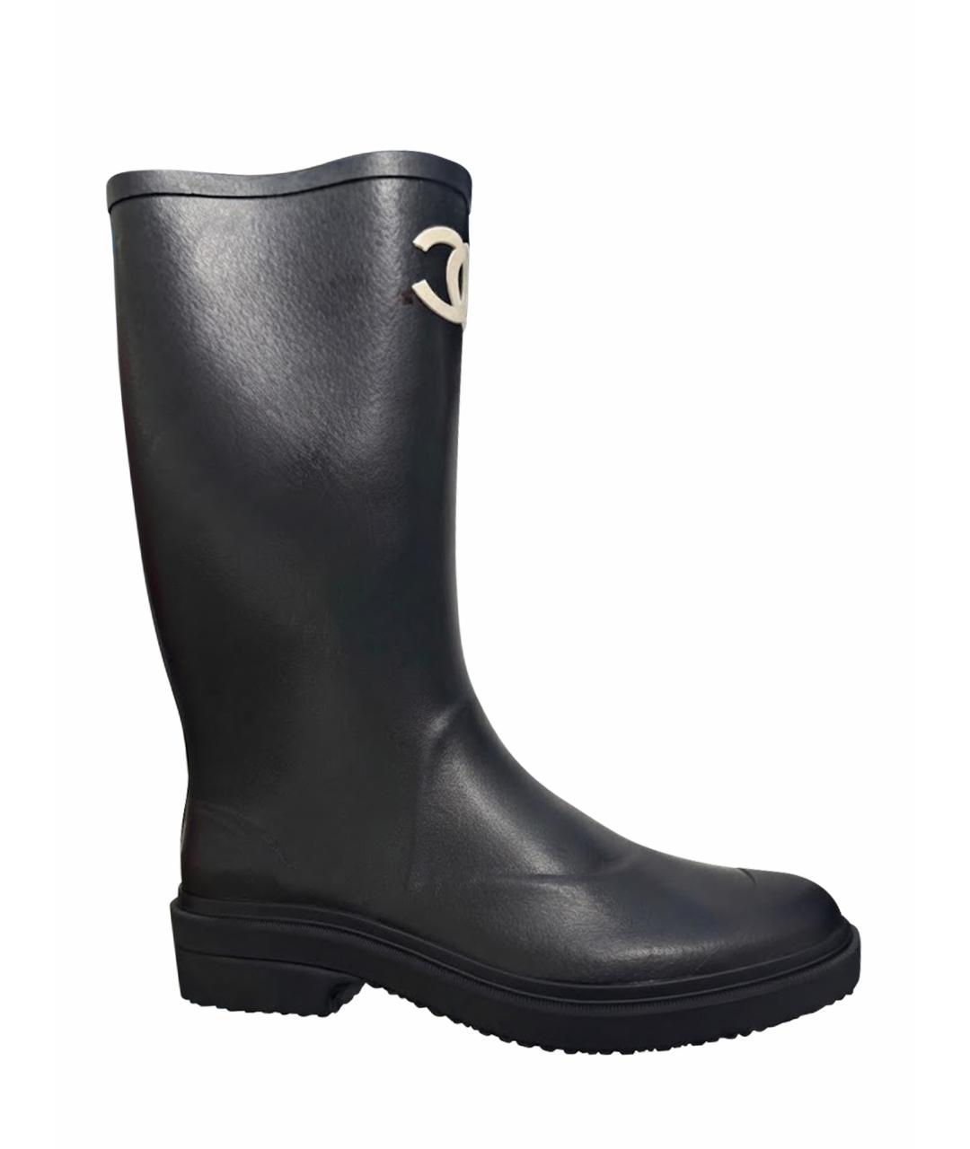 CHANEL Черные резиновые сапоги, фото 1