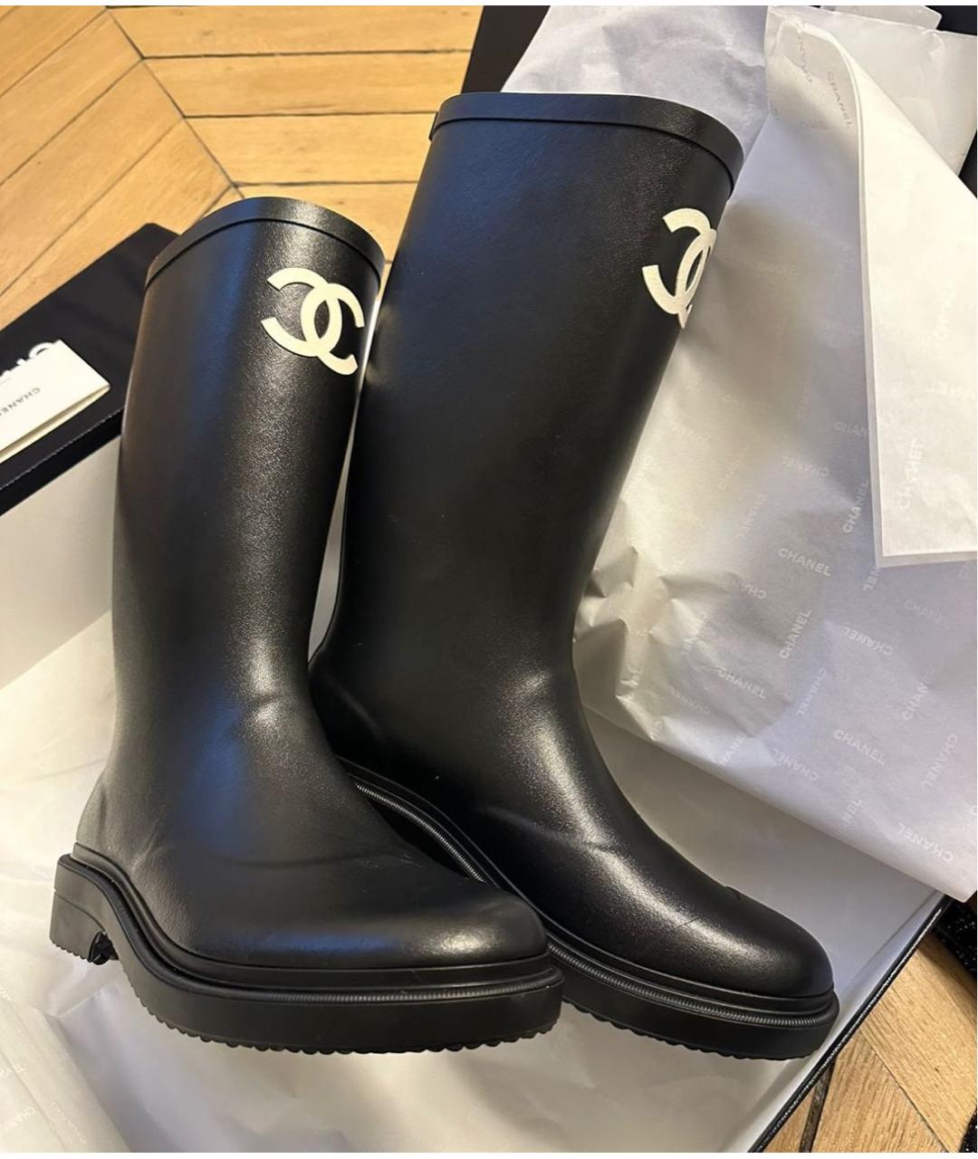 CHANEL Черные резиновые сапоги, фото 2