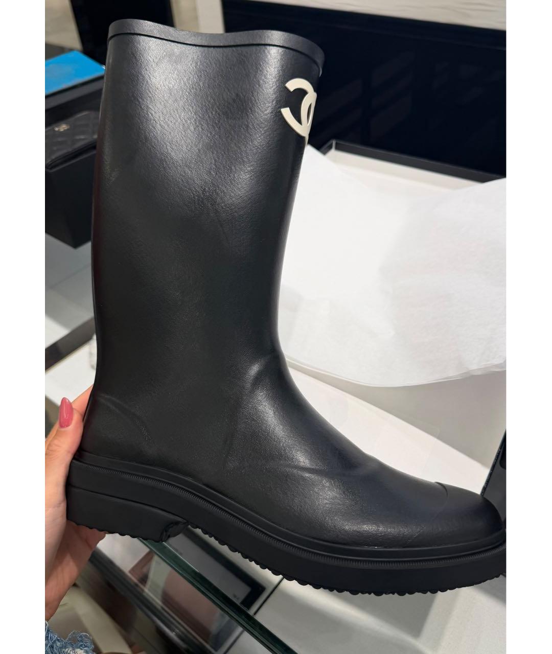 CHANEL Черные резиновые сапоги, фото 5