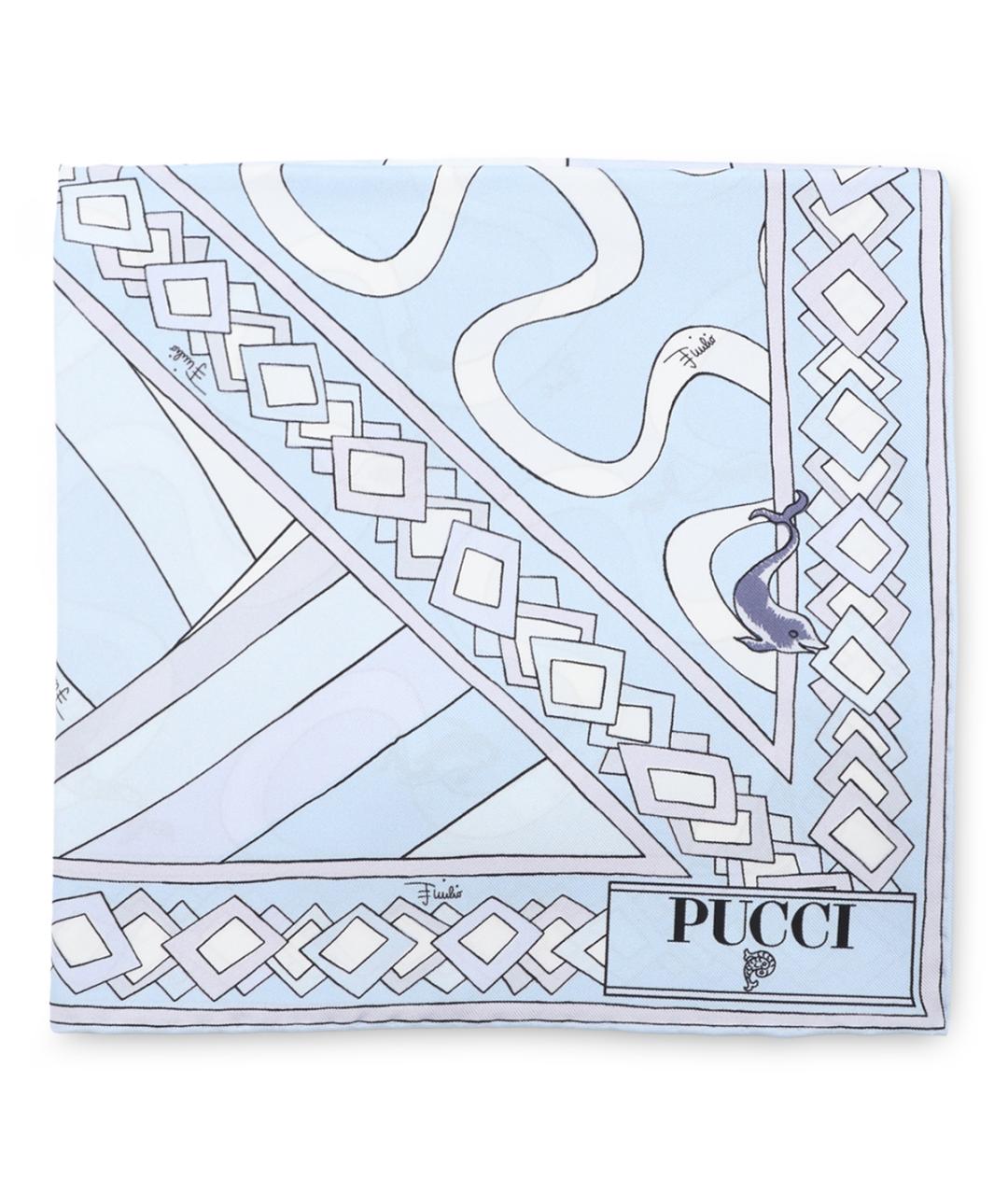 EMILIO PUCCI Голубой шелковый шарф, фото 1