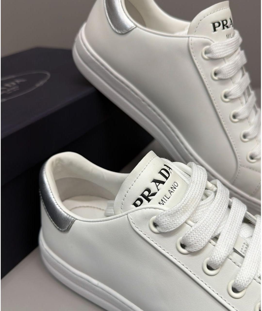 PRADA Белые кожаные кроссовки, фото 4