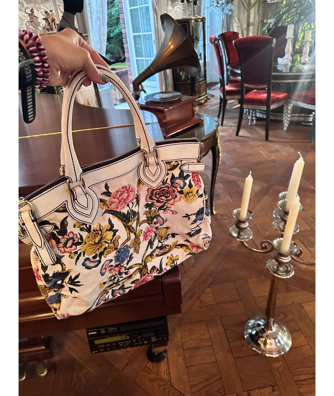 ROBERTO CAVALLI Белая тканевая сумка с короткими ручками, фото 2