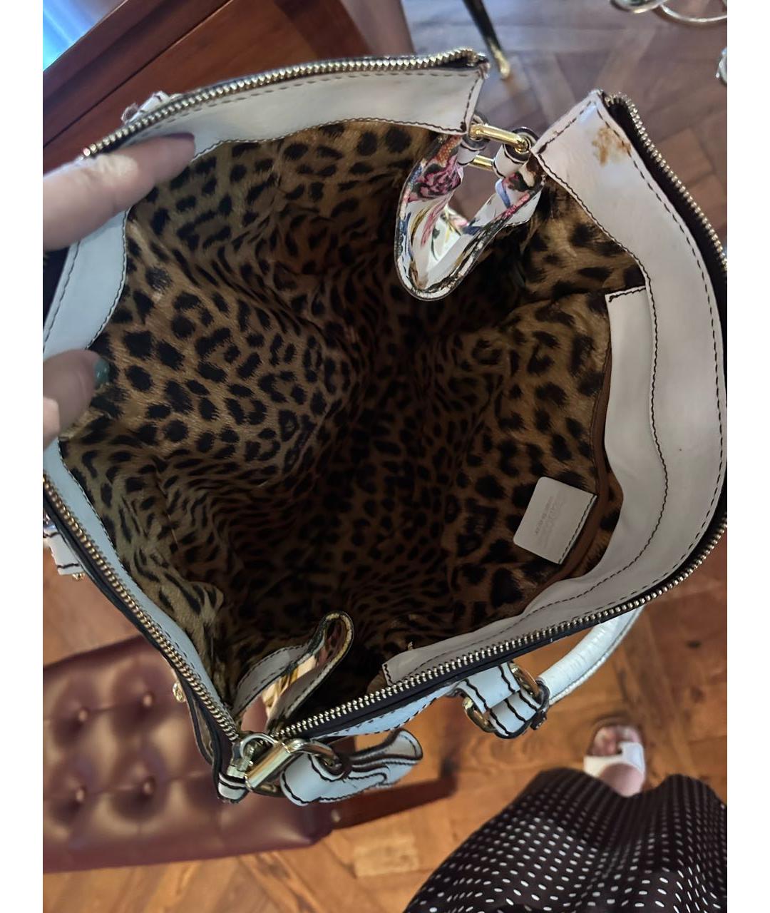 ROBERTO CAVALLI Белая тканевая сумка с короткими ручками, фото 3