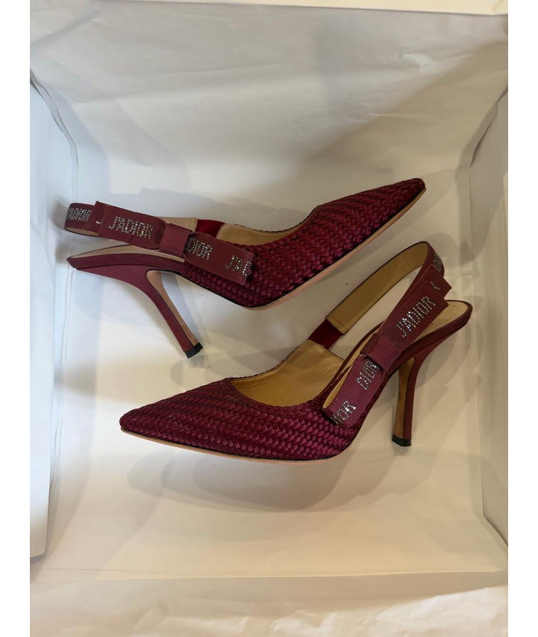 CHRISTIAN DIOR Бордовые текстильные лодочки на низком каблуке, фото 3