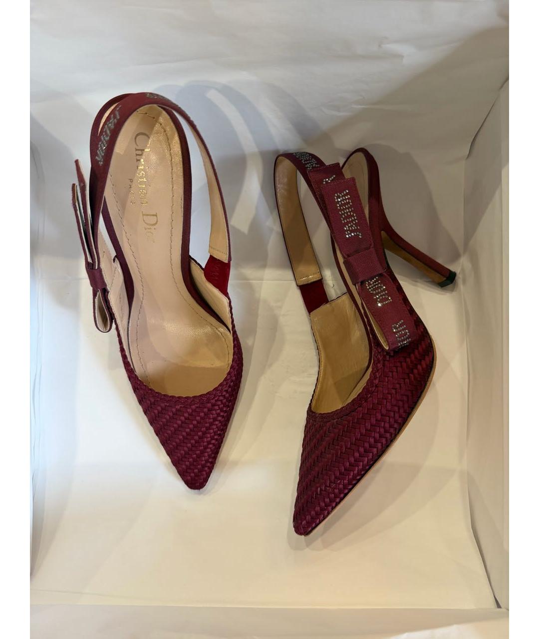 CHRISTIAN DIOR Бордовые текстильные лодочки на низком каблуке, фото 4