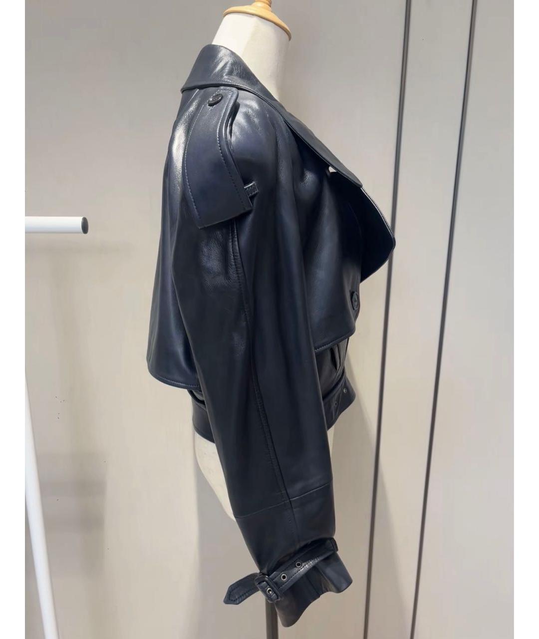 SAINT LAURENT Темно-синяя кожаная куртка, фото 4