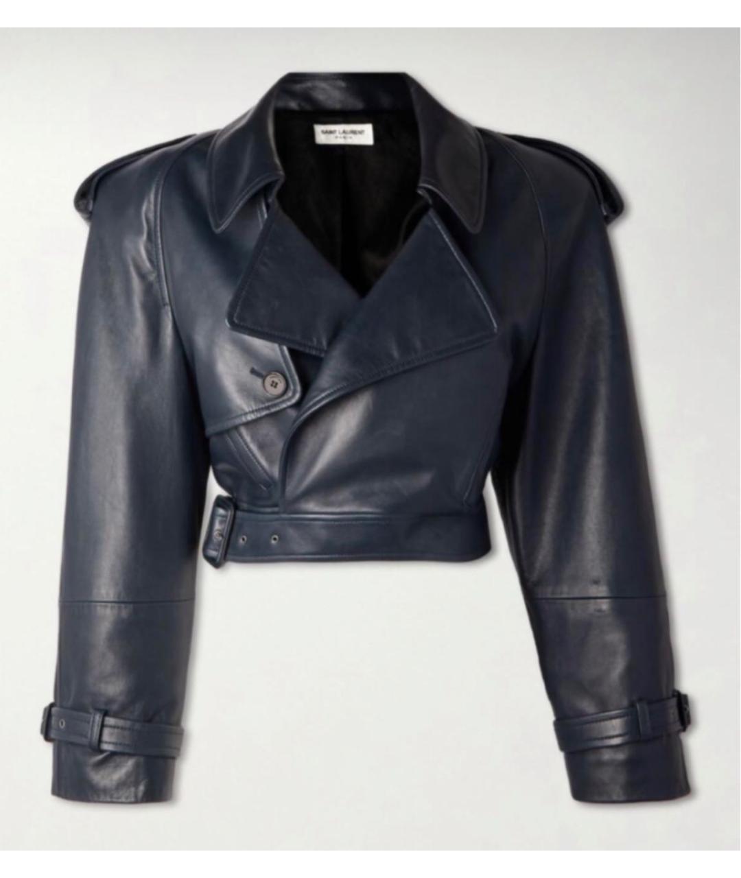 SAINT LAURENT Темно-синяя кожаная куртка, фото 9