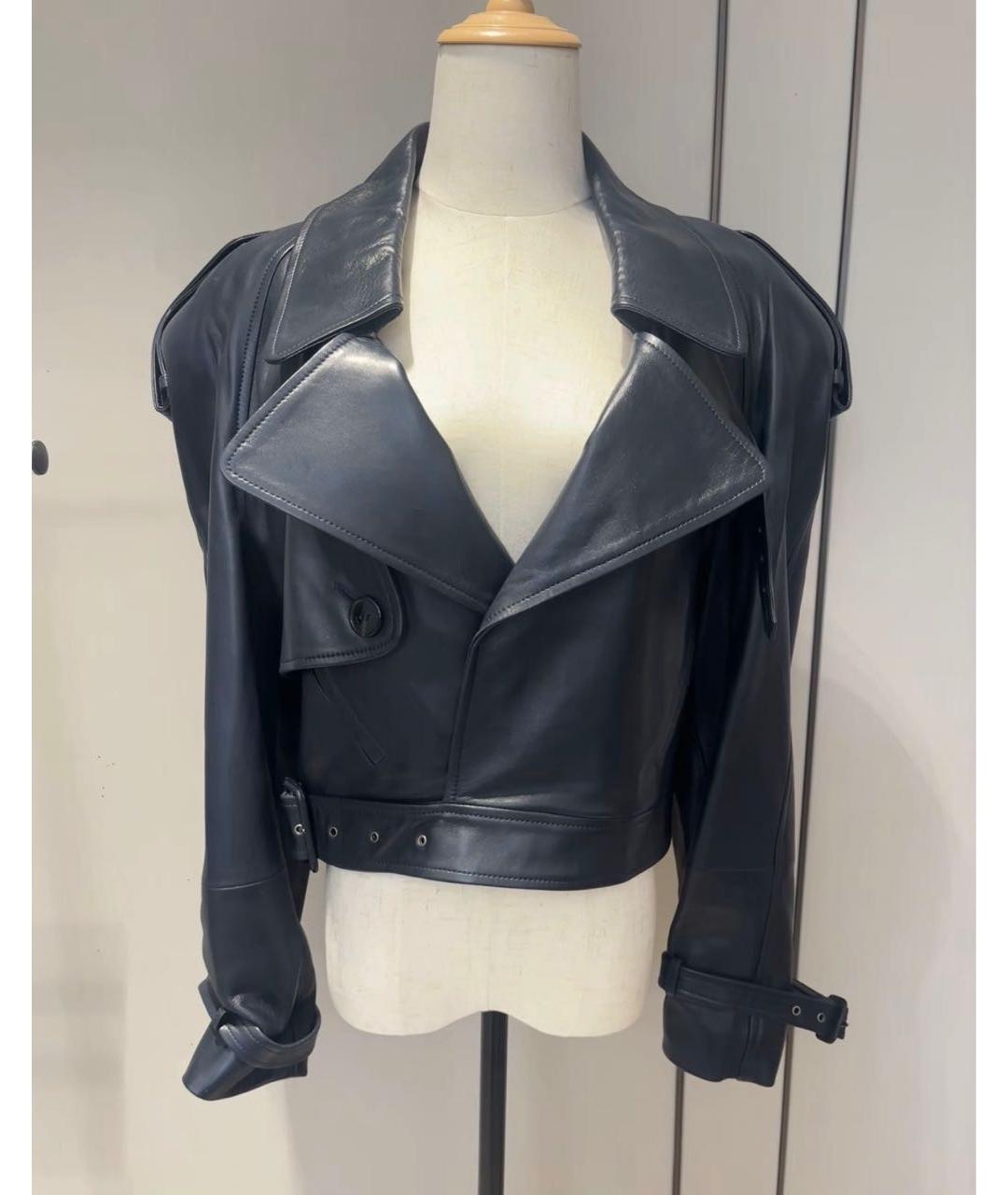 SAINT LAURENT Темно-синяя кожаная куртка, фото 2
