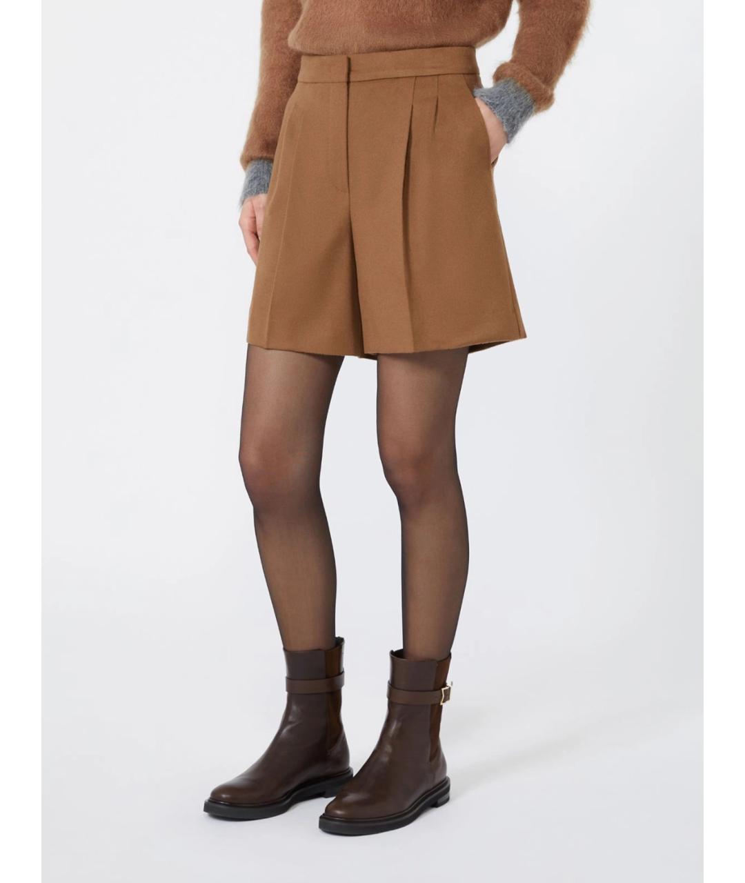 MAX MARA STUDIO Коричневые шерстяные шорты, фото 3