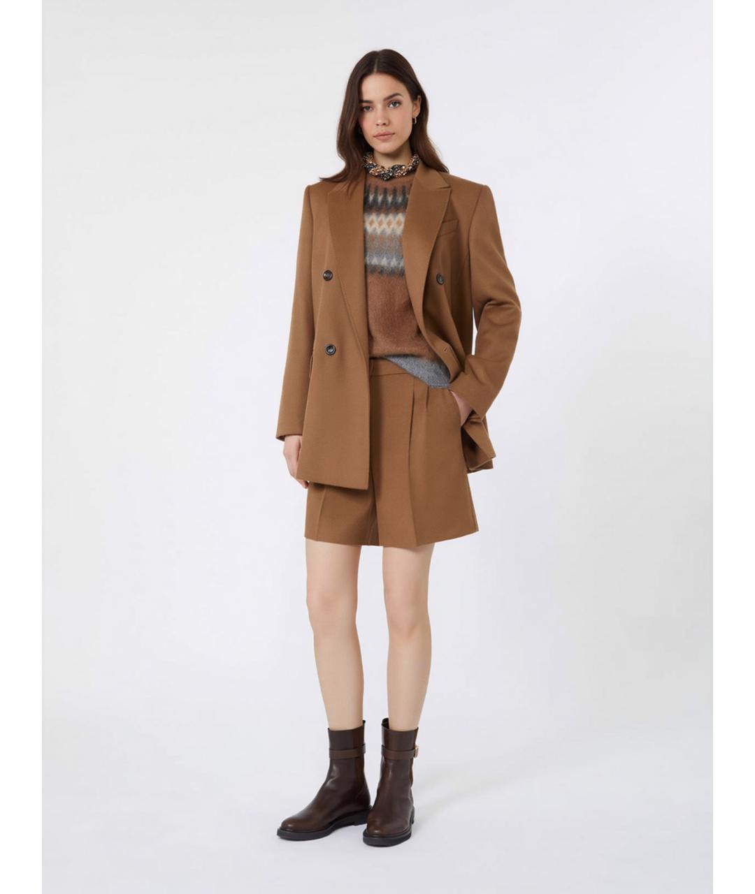 MAX MARA STUDIO Коричневые шерстяные шорты, фото 2