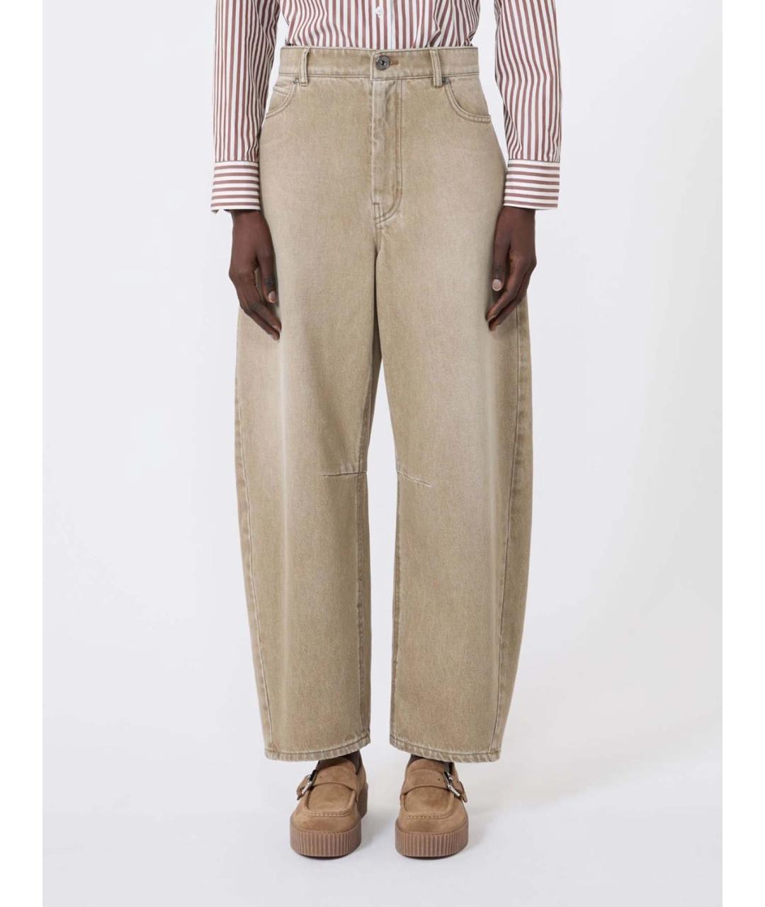 WEEKEND MAX MARA Бежевые хлопковые прямые джинсы, фото 3