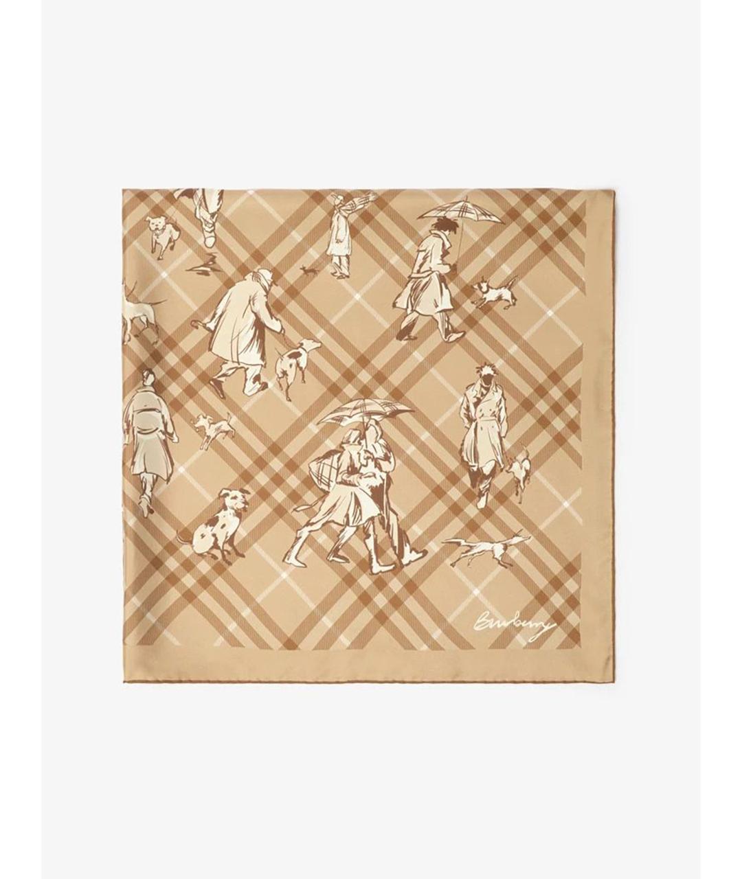BURBERRY Бежевый шелковый платок, фото 5