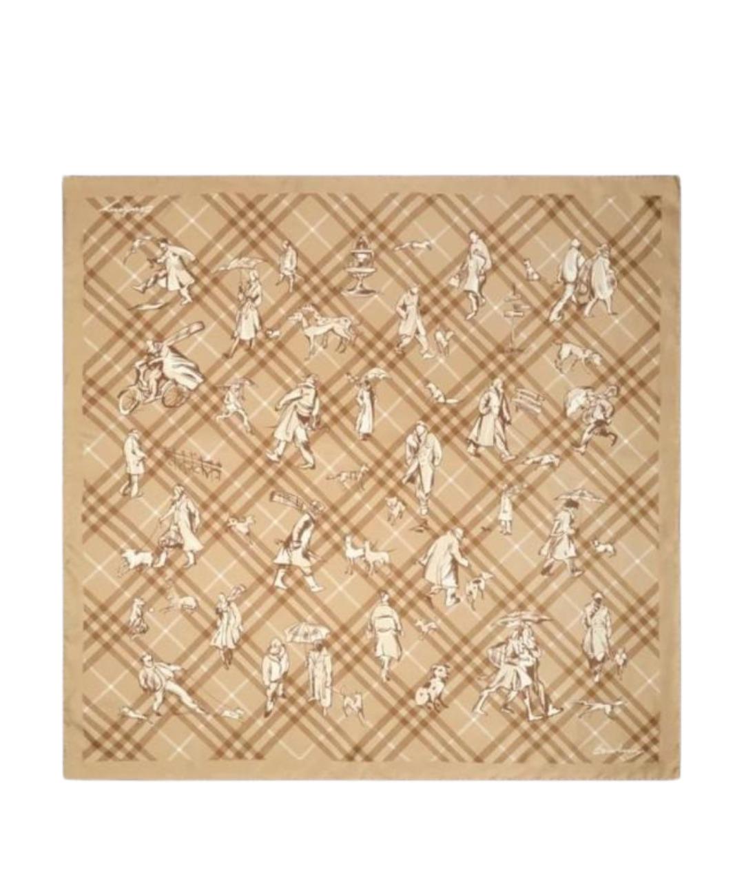 BURBERRY Бежевый шелковый платок, фото 1