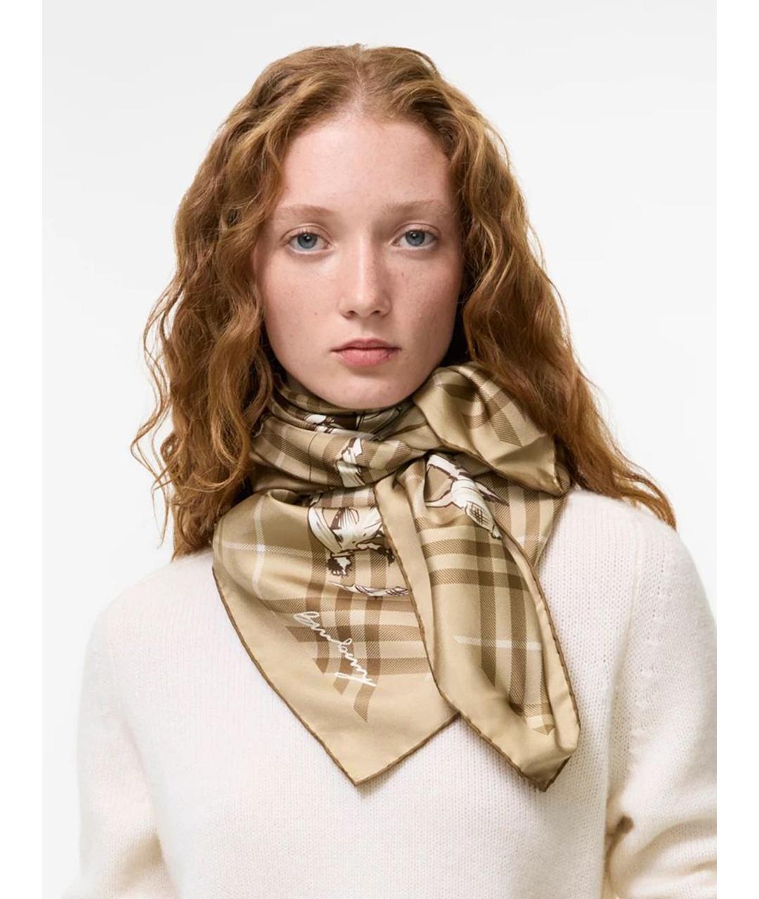 BURBERRY Бежевый шелковый платок, фото 4