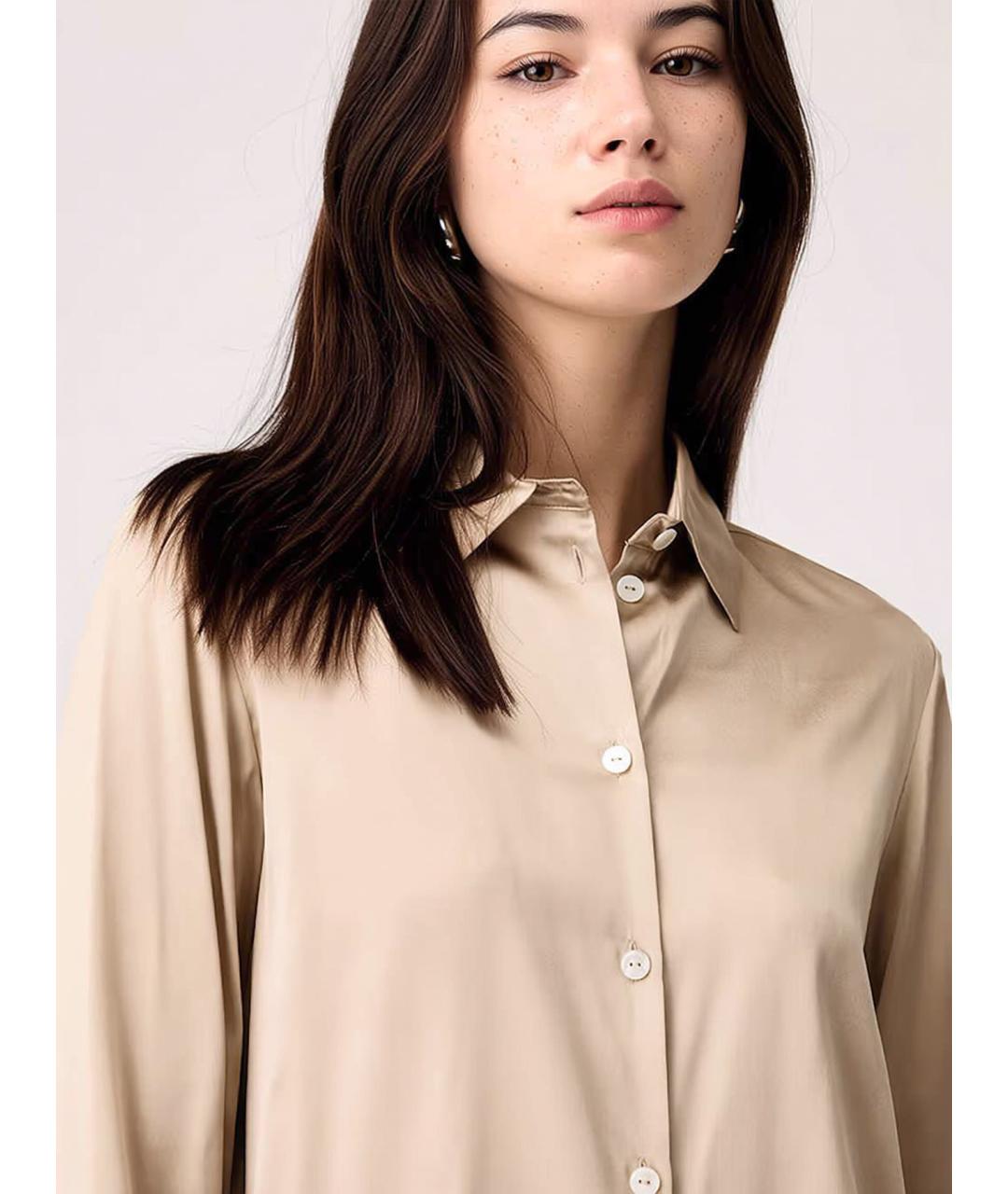 MAX MARA STUDIO Бежевая шелковая рубашка, фото 2