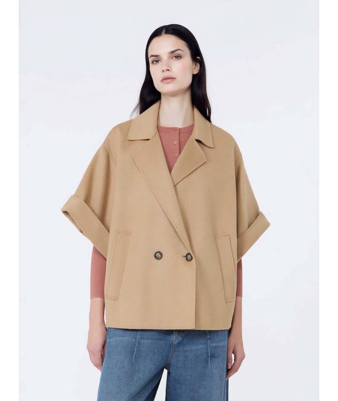 WEEKEND MAX MARA Бежевое шерстяное пальто, фото 2