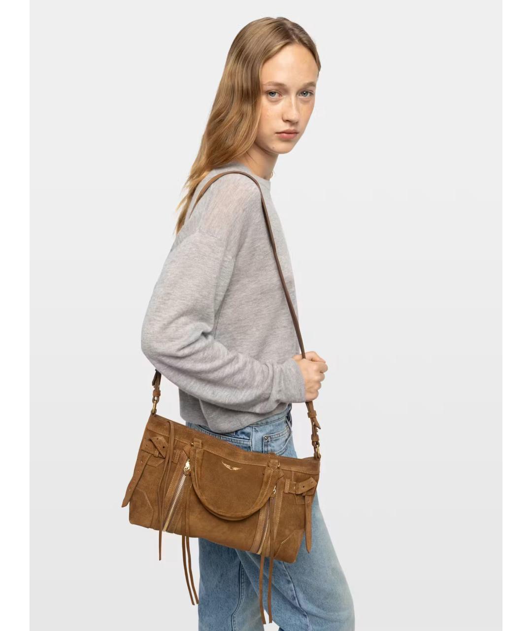 ZADIG & VOLTAIRE Коричневая замшевая сумка тоут, фото 3