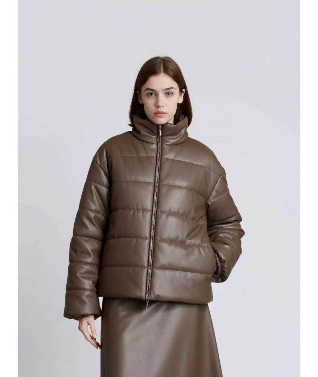 MAX MARA STUDIO Коричневый полиэстеровый пуховик, фото 4