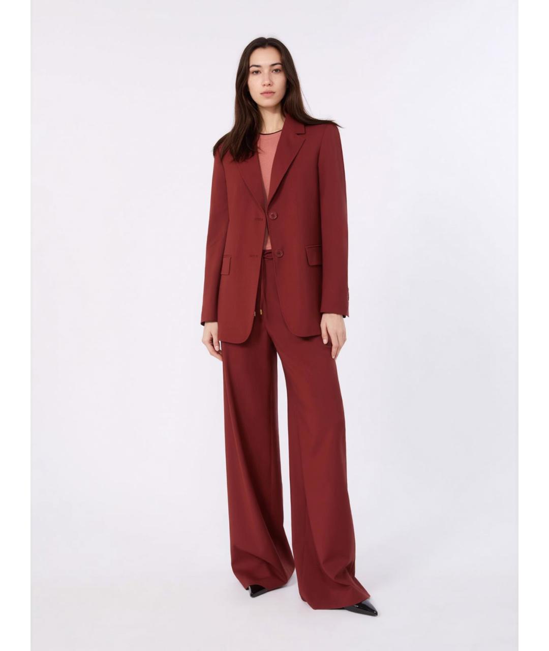 MAX MARA STUDIO Бордовые шерстяные брюки широкие, фото 2