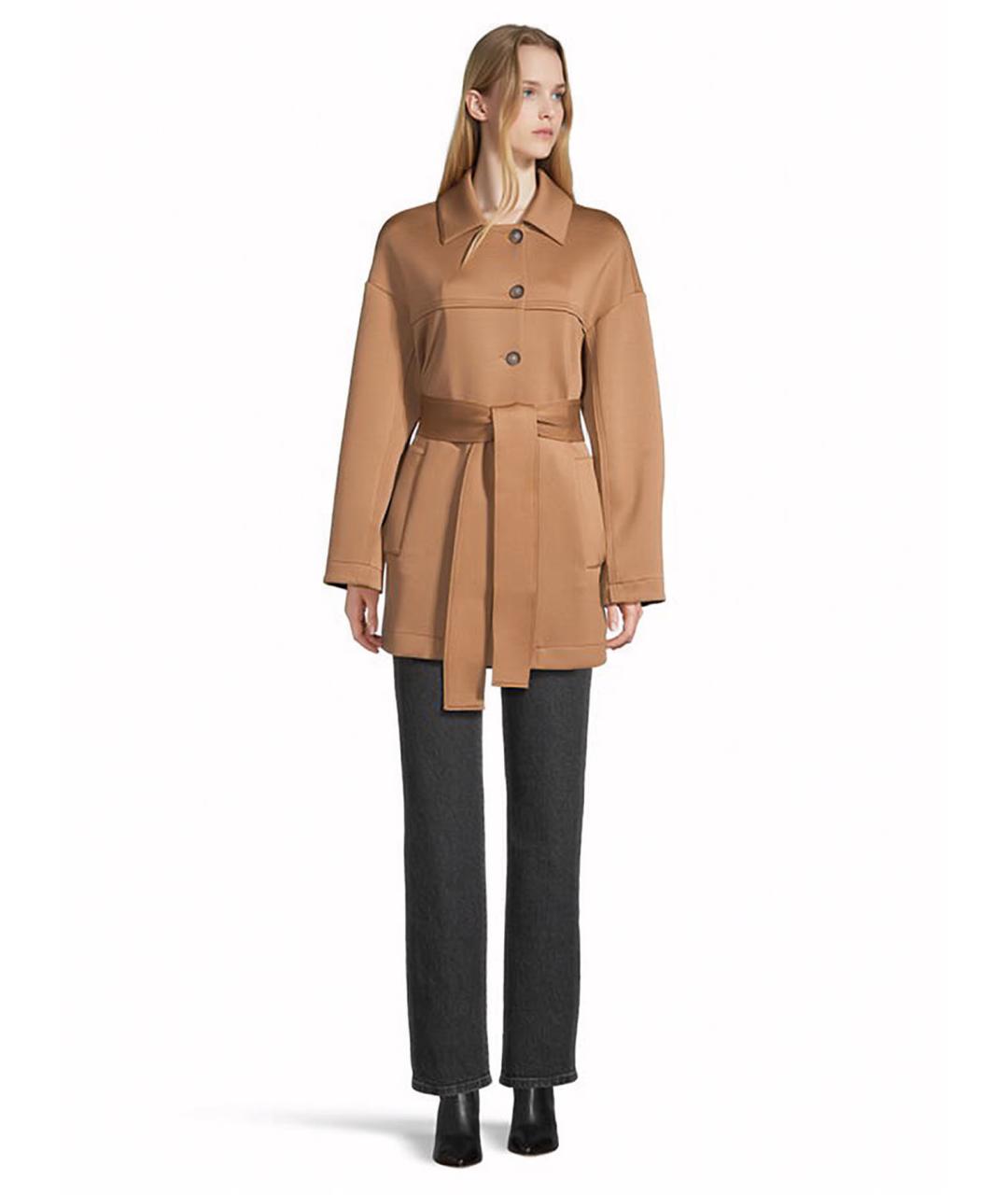 MAX MARA STUDIO Бежевое полиэстеровое пальто, фото 2