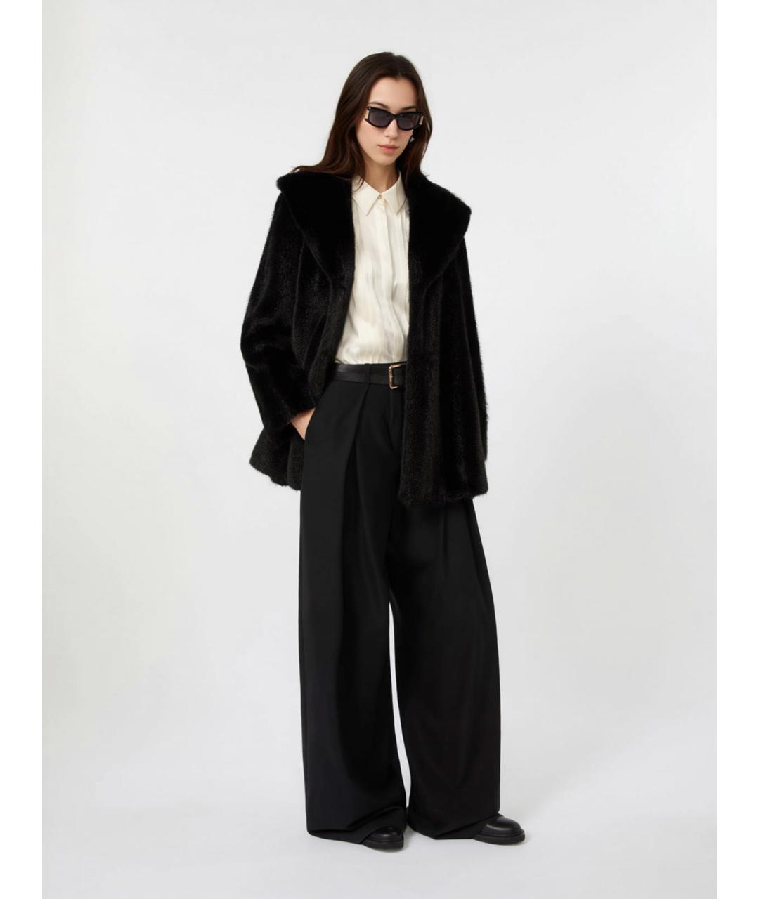 MAX MARA STUDIO Черные шерстяные брюки широкие, фото 2