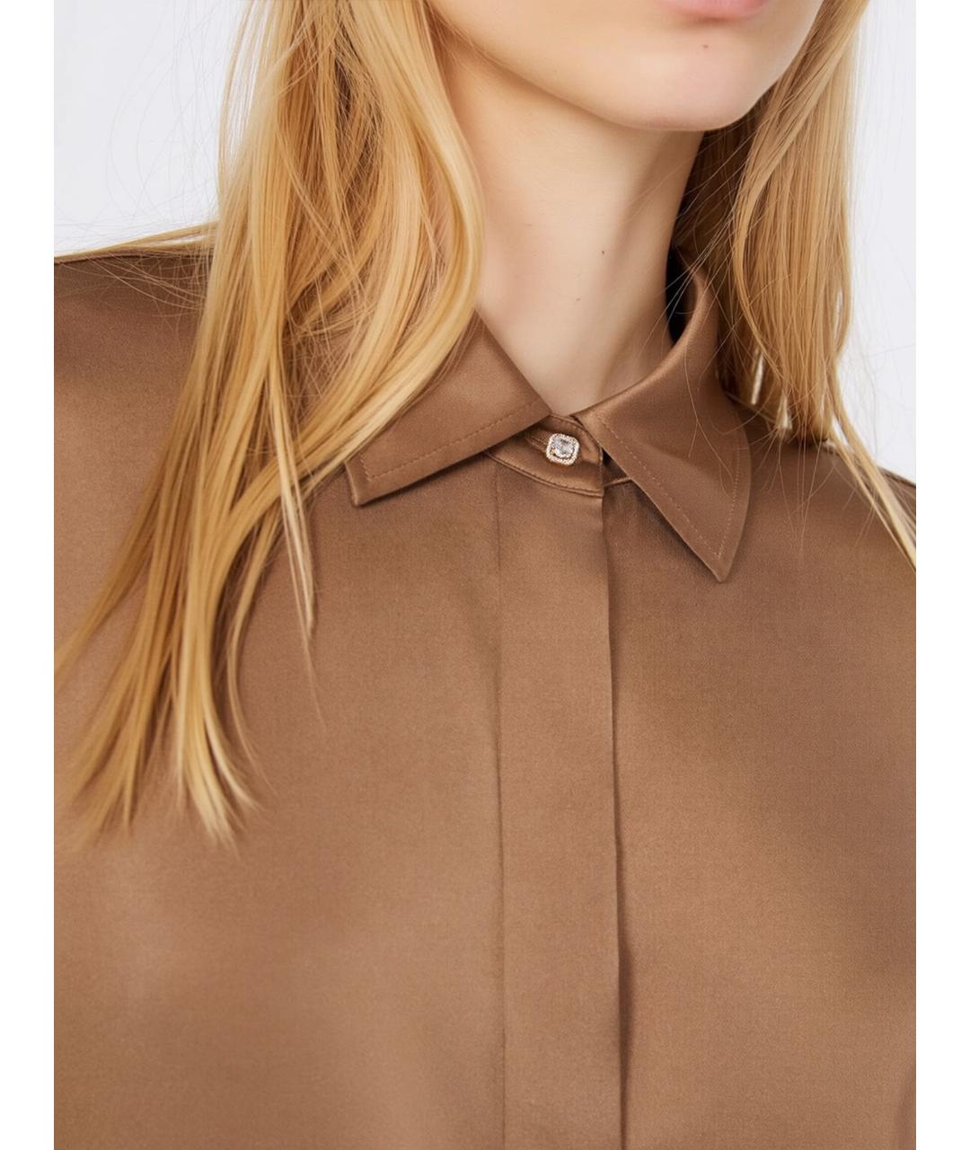 MAX MARA STUDIO Коричневая шелковая рубашка, фото 3