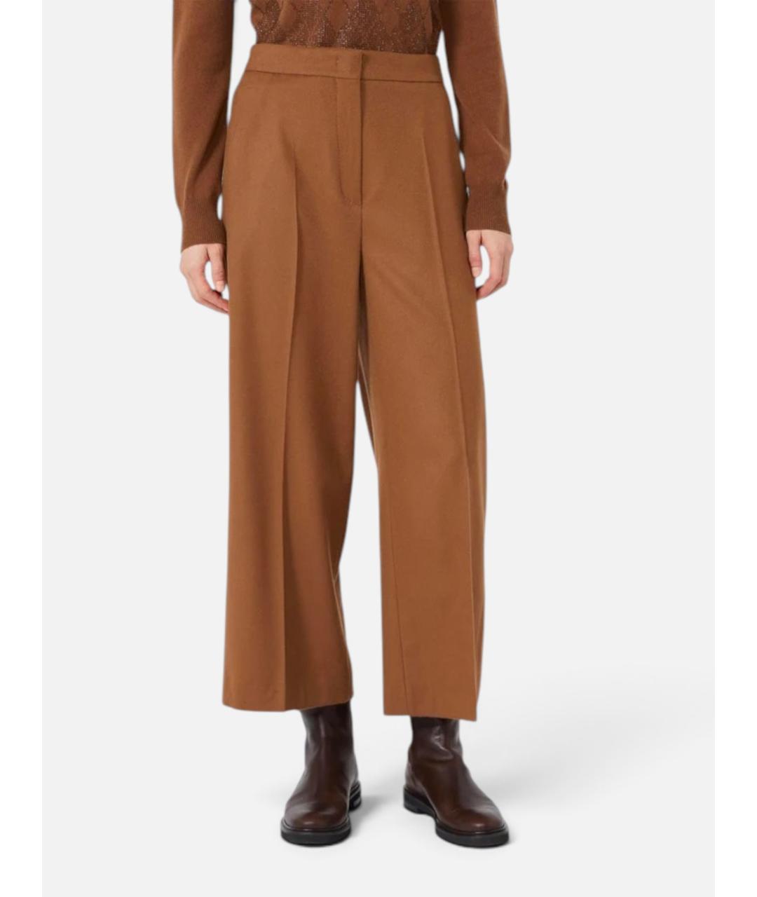 MAX MARA STUDIO Бежевые шерстяные брюки широкие, фото 5