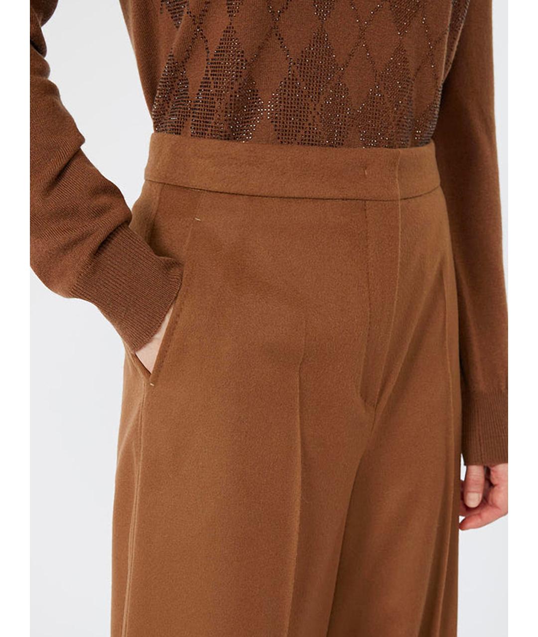 MAX MARA STUDIO Бежевые шерстяные брюки широкие, фото 4