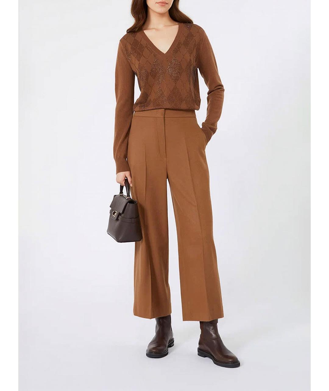 MAX MARA STUDIO Бежевые шерстяные брюки широкие, фото 2