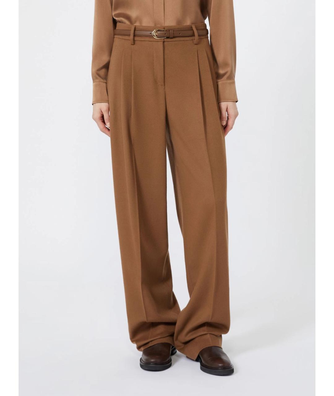 MAX MARA STUDIO Коричневые шерстяные брюки широкие, фото 3